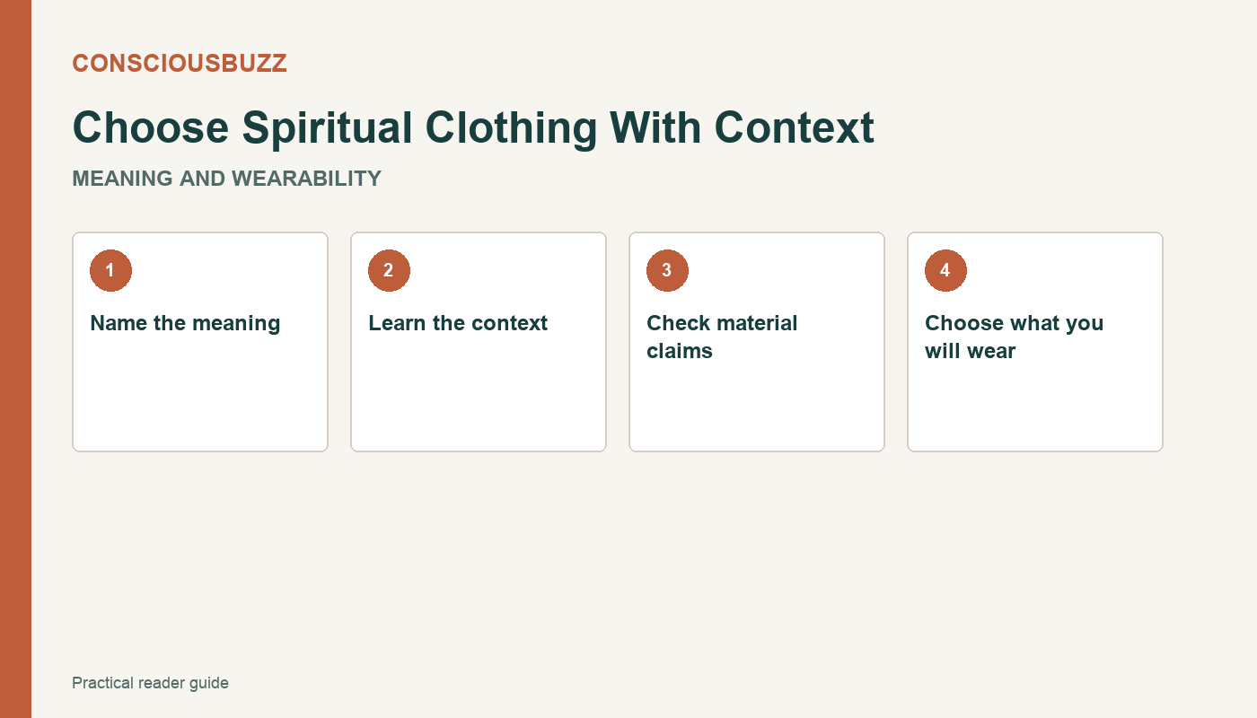 ConsciousBuzz guide to choosing spiritual clothing through meaning, context, material claims, and wearability