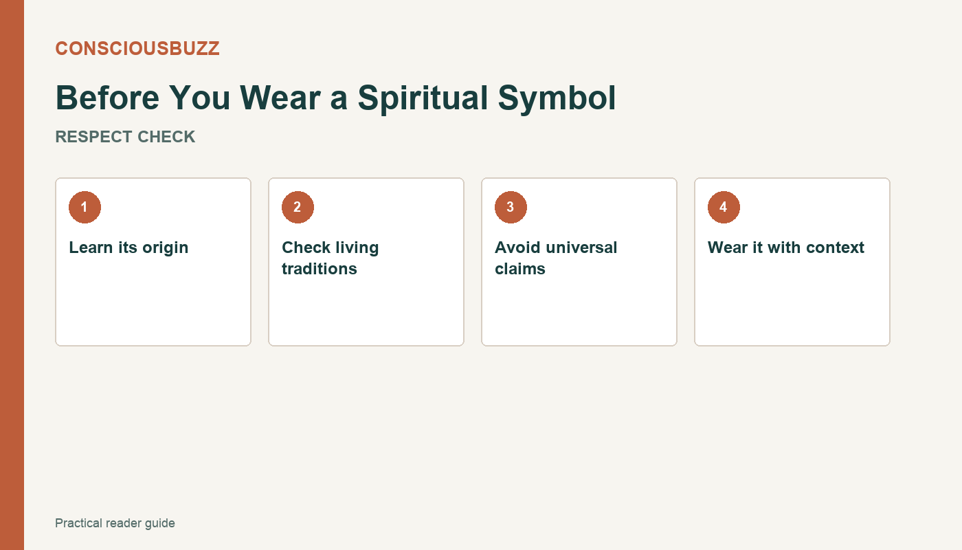 A ConsciousBuzz checklist for wearing spiritual symbols with cultural and religious context